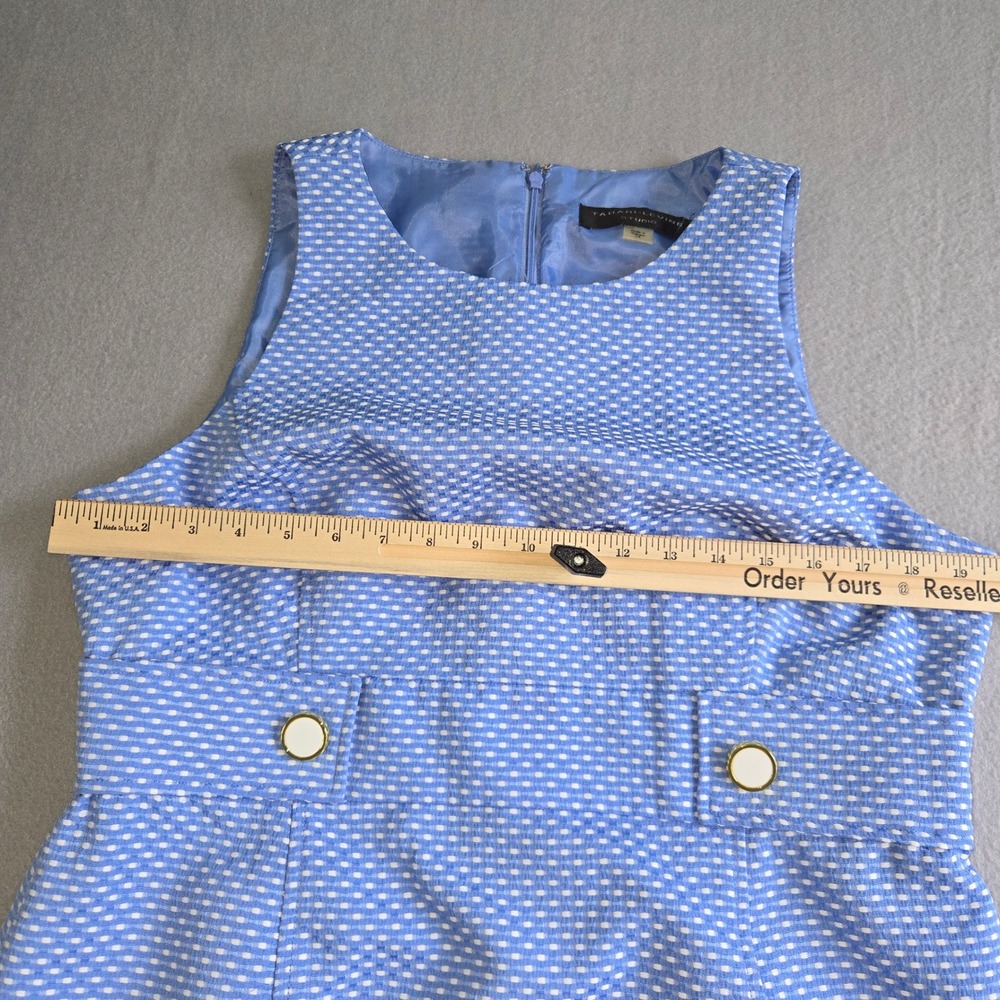 Tahari-Levine Studio Sheath Dress Womens 14 Blue Textured Gold Button 8127M509 - Picture 7 of 8